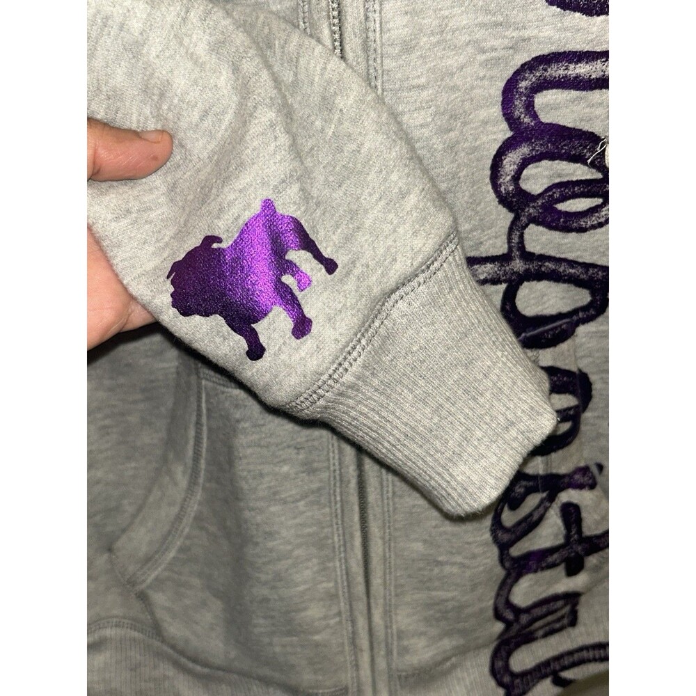 VTG Y2K Aeropostale 87 Faux Fur Lined Hoodie Grey Purple Medium Full Zip 2000s - Picture 6 of 9
